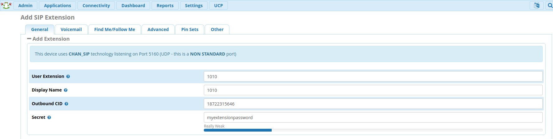General SIP settings interface 2. 