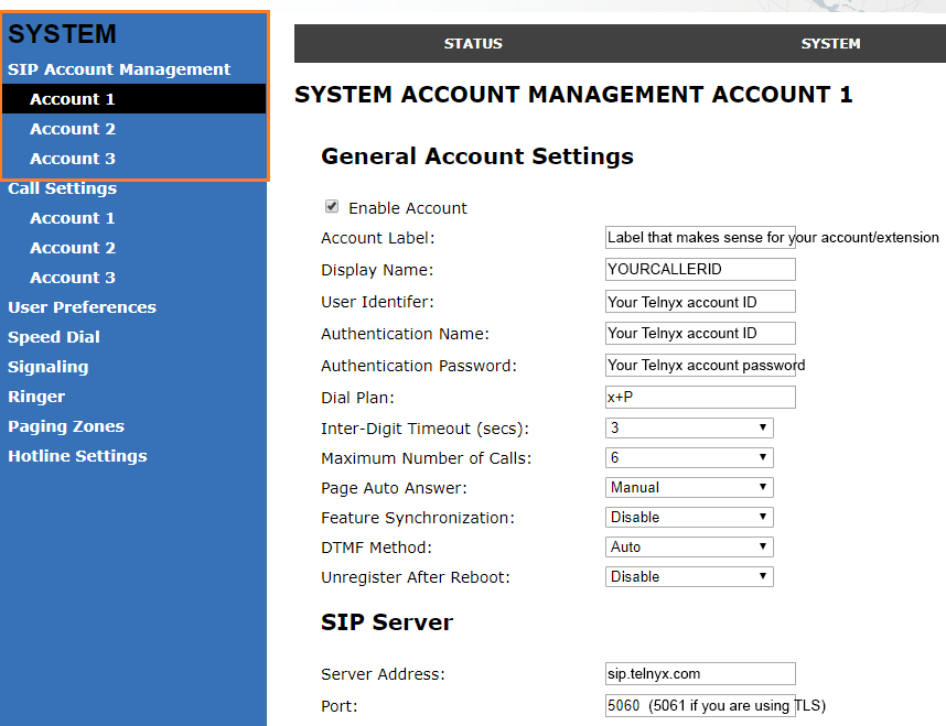 Registration, Outbound Proxy, Backup Outbound Proxy sections.