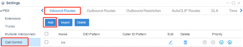 Inbound Routes tab. 