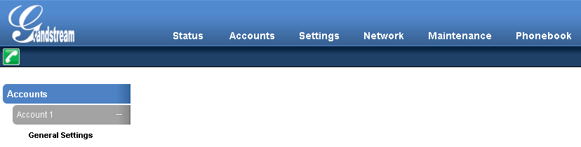 Accounts section of the Grandstream web portal. 