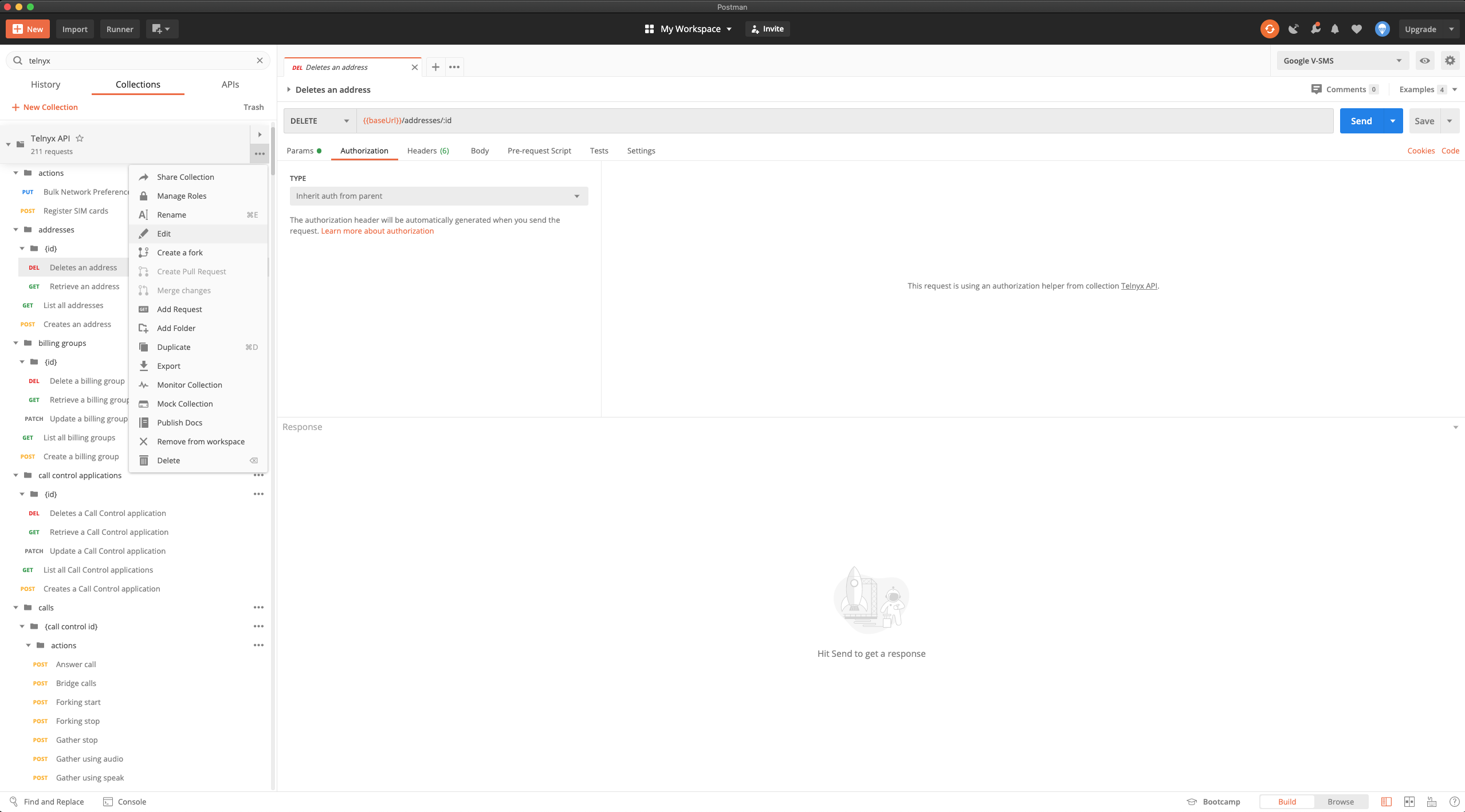 Authentication section interface on Postman. 