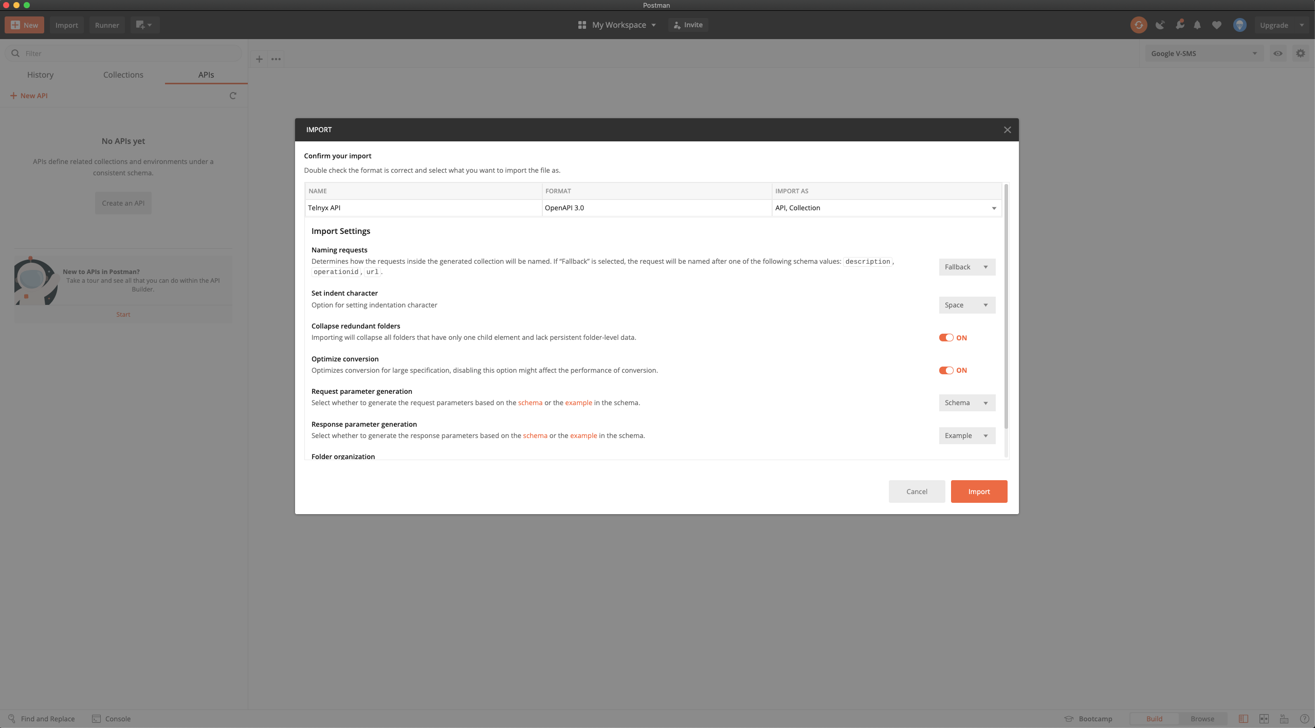 Default settings page on Postman. 