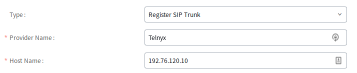SIP trunk credential information input. 