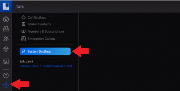 System settings section on the Unifi Talk dashboard.