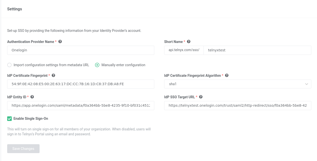 IdP settings and save page. 