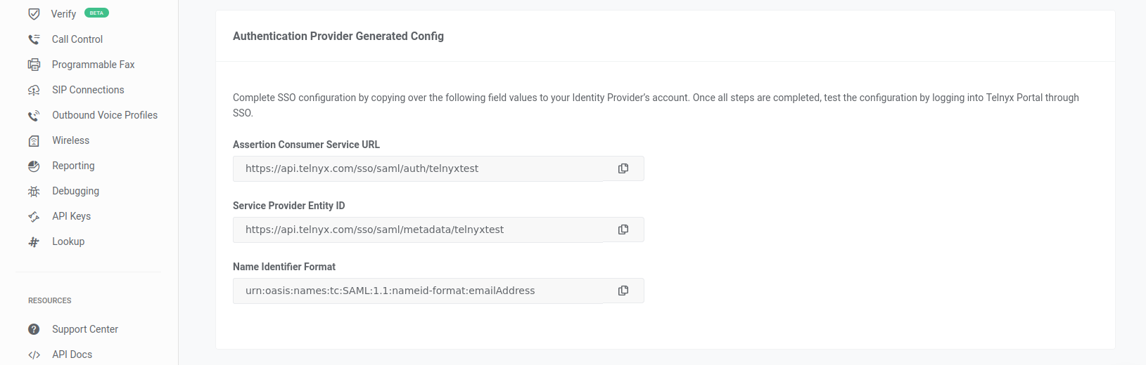 Authentication provider page. 
