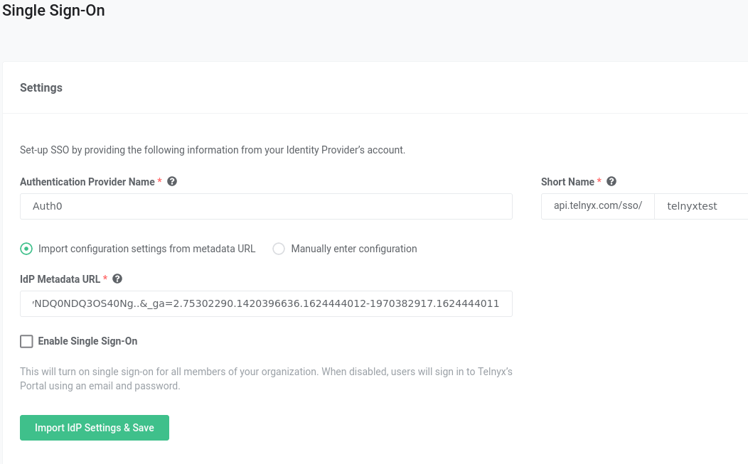 Single Sign-on page. 