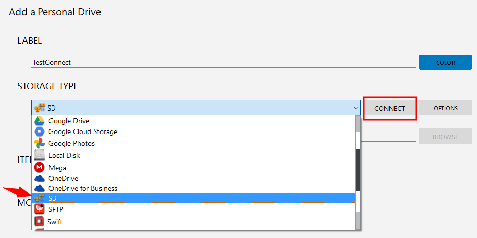 “Add a Personal Drive” window. 
