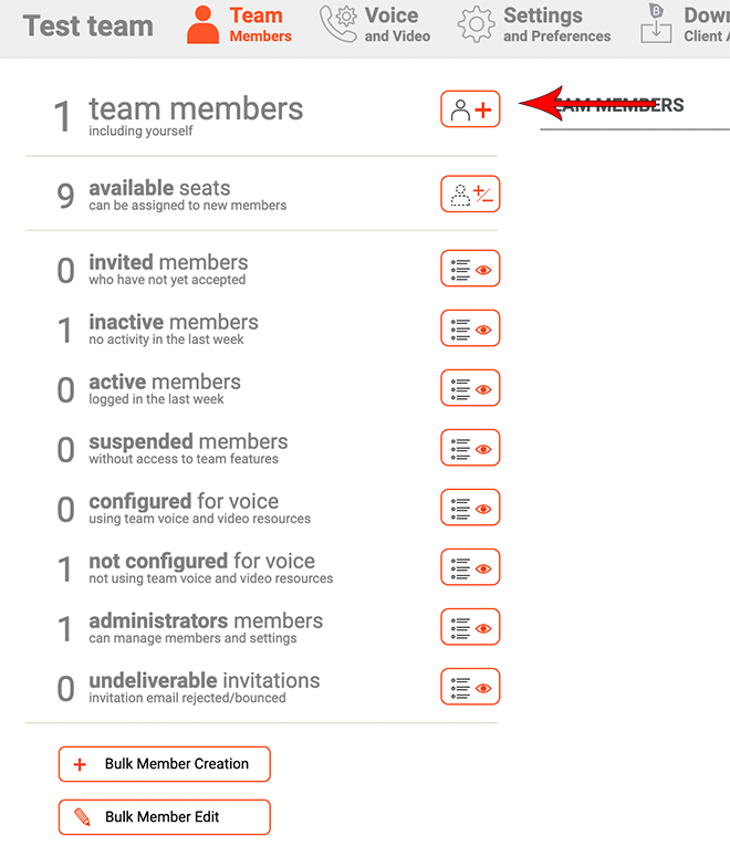 Team members settings. 