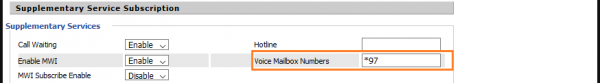 Voice mailbox settings. 