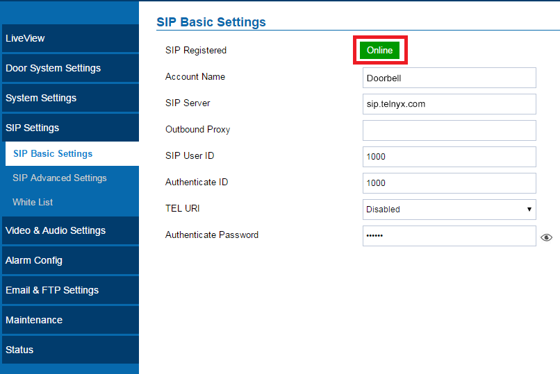 SIP Basic Settings section 