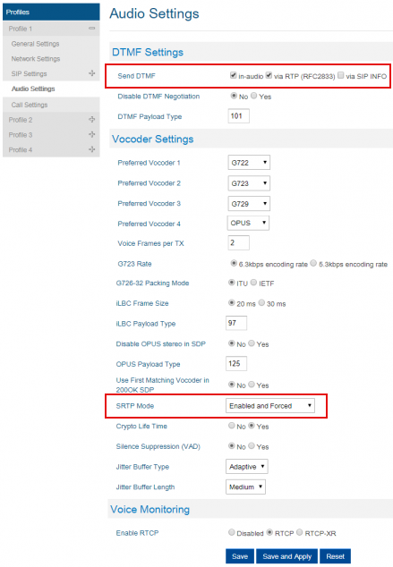 Telnyx Mission Control Portal Audio Settings. 