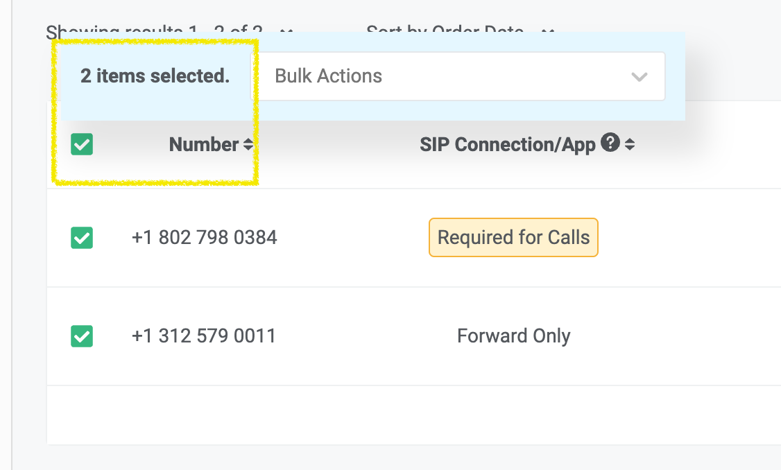 Bulk actions dropdown
