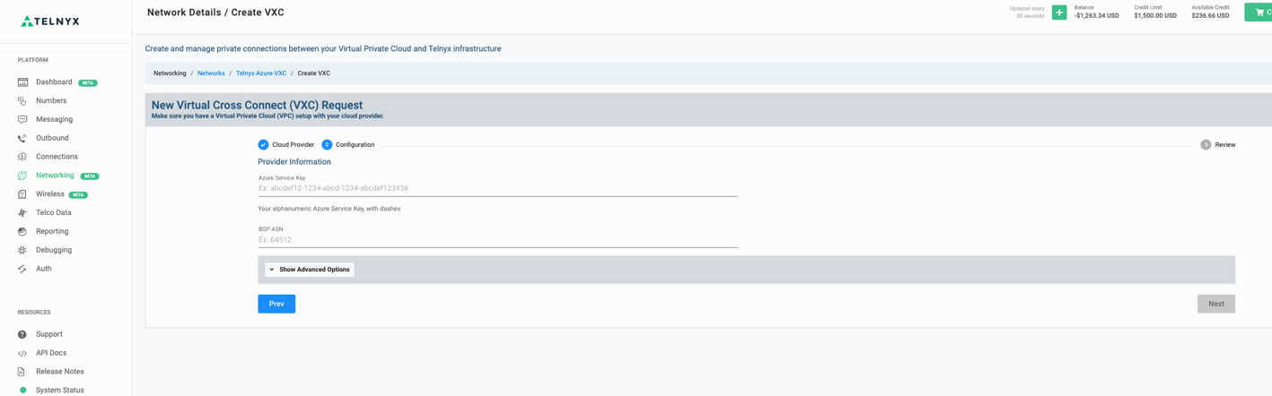 Azure Service Key and Microsoft Azure ASN credentials input. 