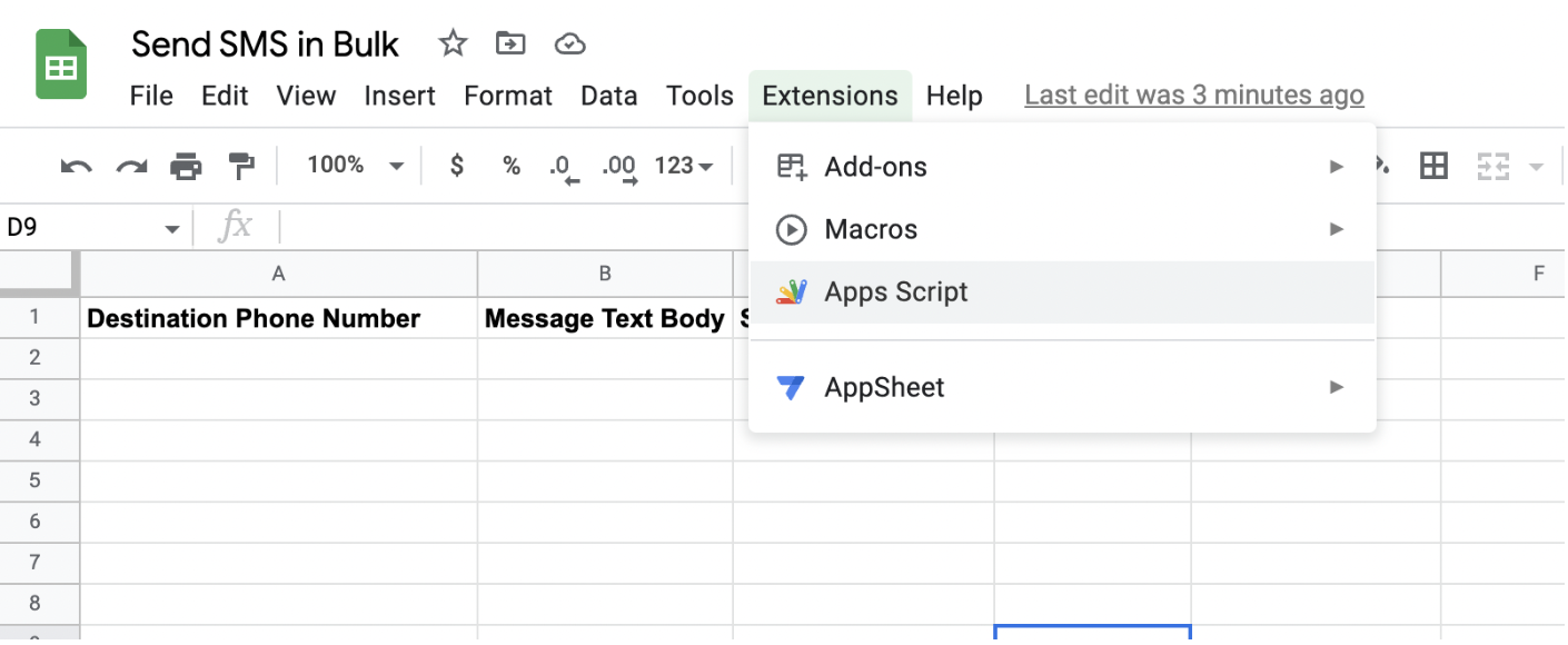 Extensions section of the Google Sheets page. 