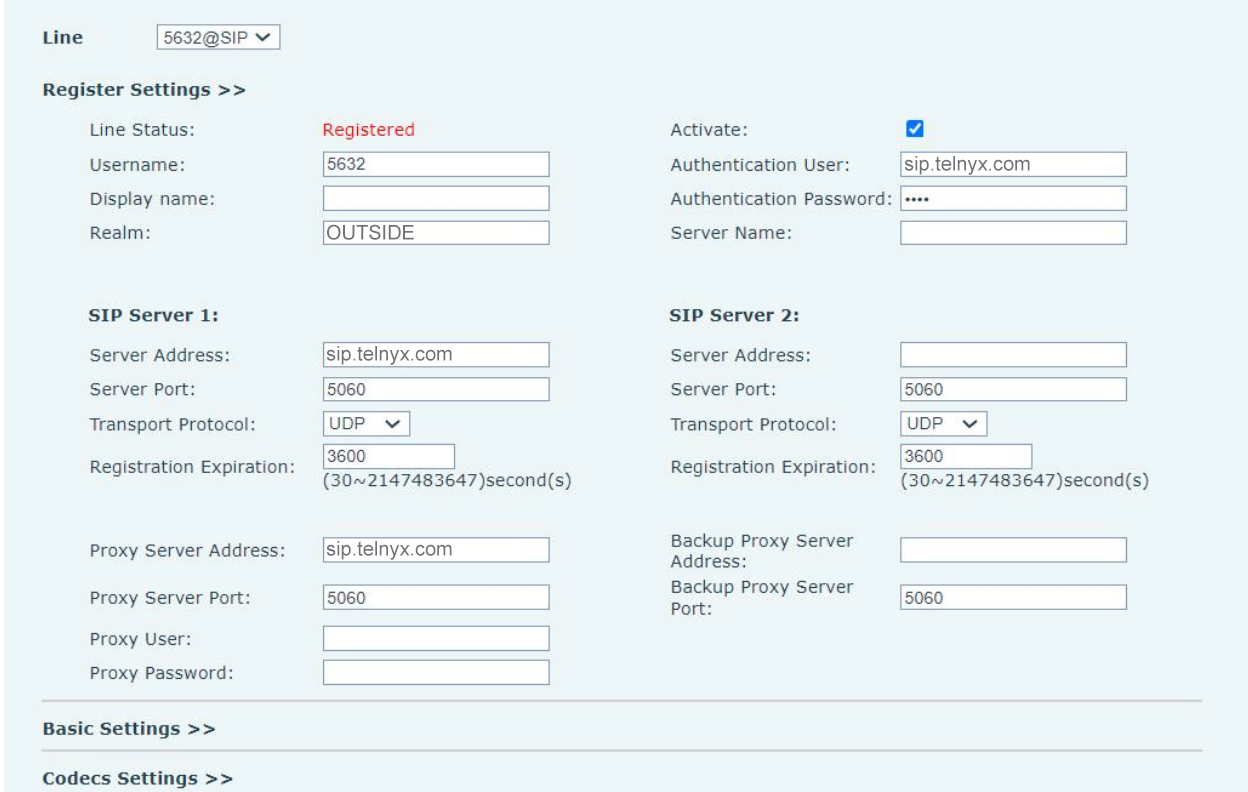 SIP Server 1 sub-section.