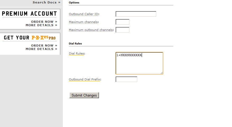inbound routing dial rule section. 