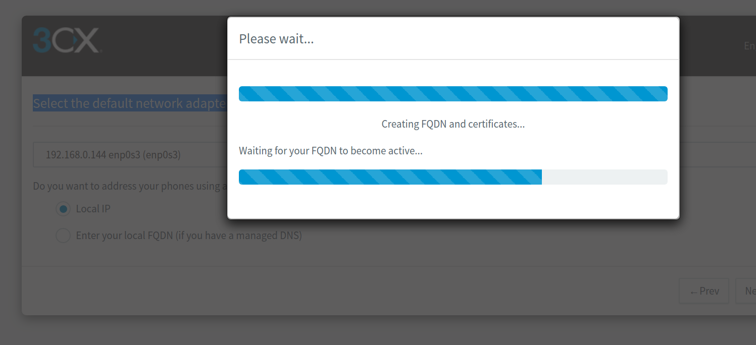 FQDN and certificates installation page. 