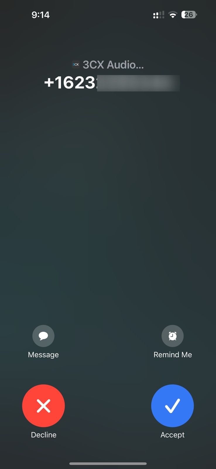 Incoming call being received in 3CX mobile app