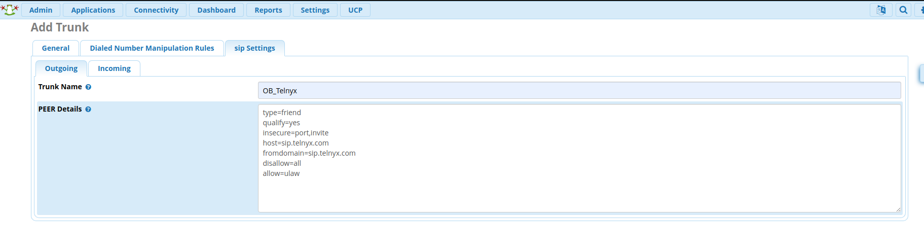 SIP settings page 3.
