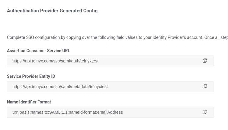 Authentication Provider Generated Configuration settings