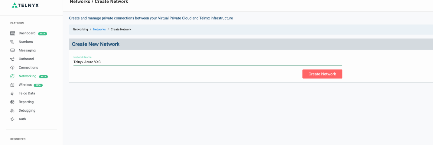 "Create Network" button. 
