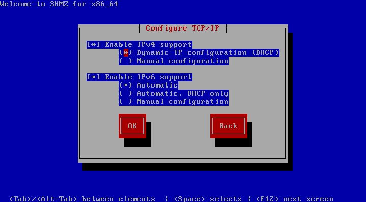 FreePBX ISO interface for network settings confirmation. 