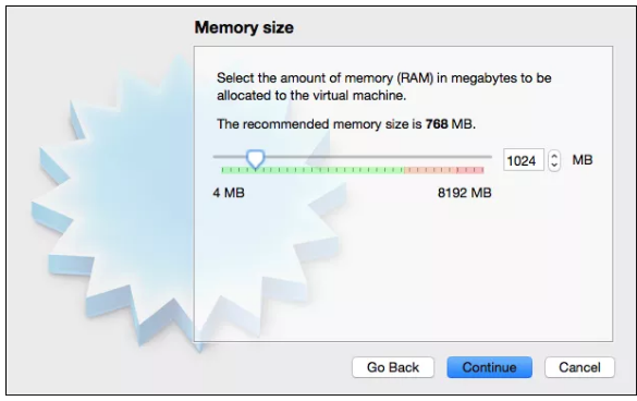 Memory size tab on the Debian network installer.