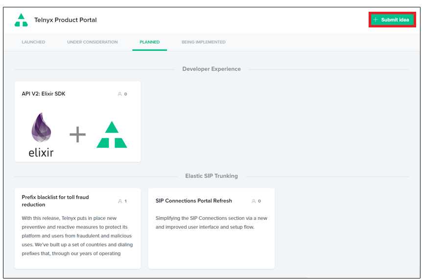 Telnyx Product Portal page. 