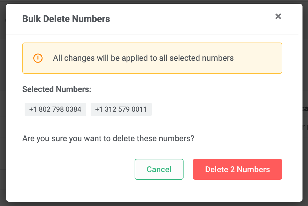 Bulk Delete Numbers section. 