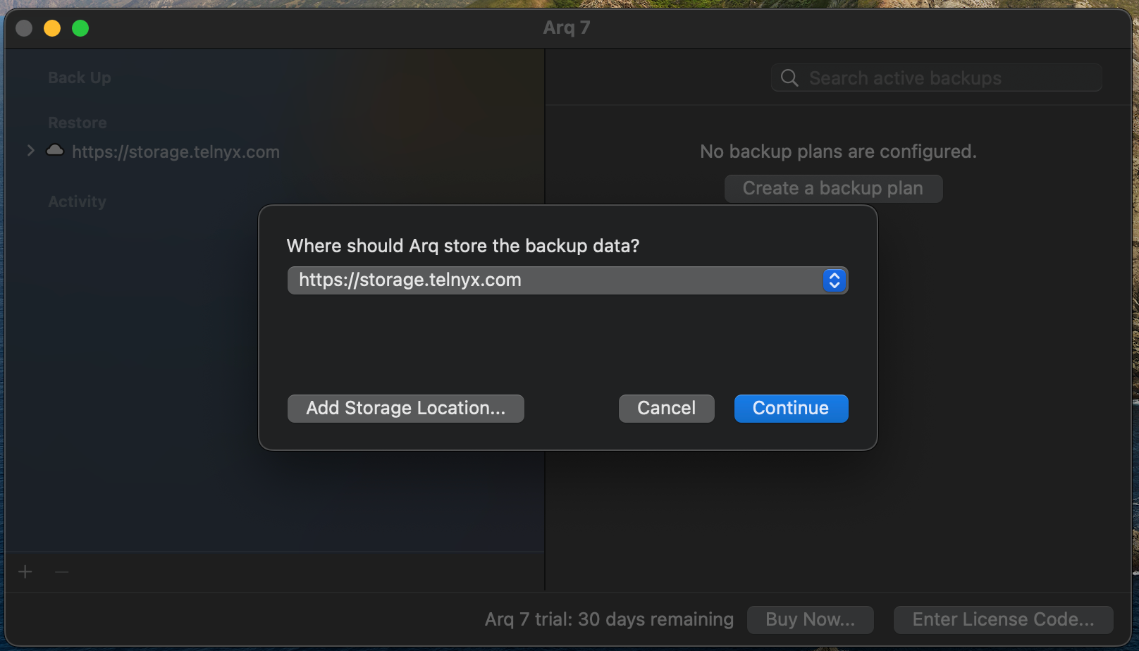 Telnyx storage section. 