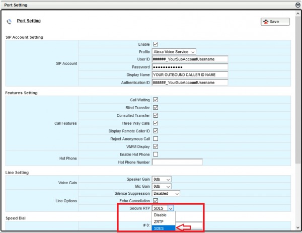 Port configuration settings. 