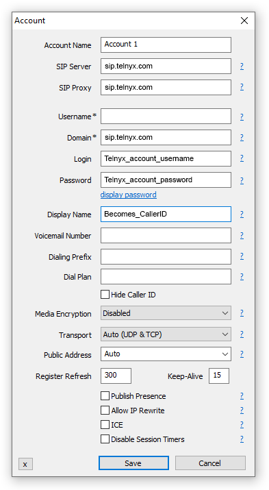 Homescreen of the MicroSIP application.