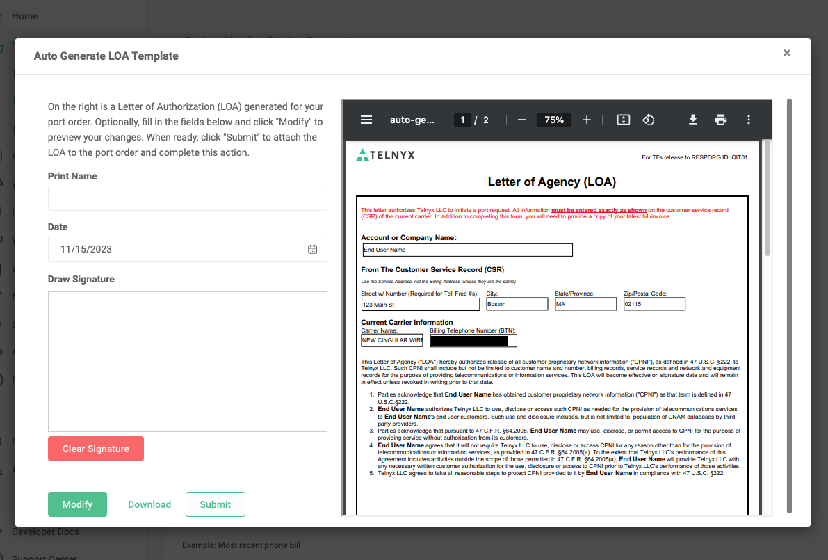 Auto-generate LOA template.
