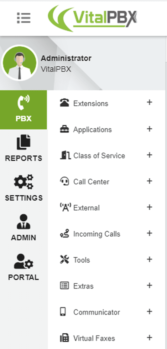 VitalPBX admin portal.