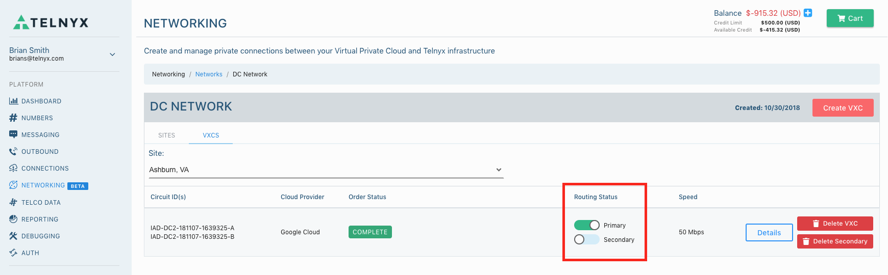 Routing status enable button. 