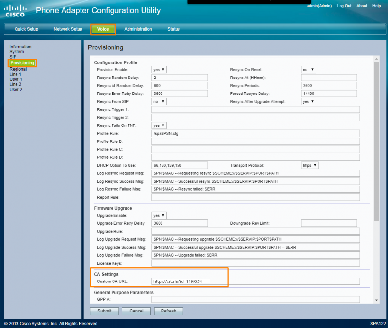 Provisions link interface. 