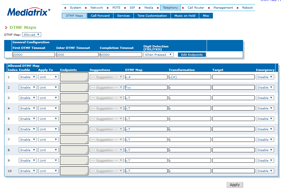 Telephony in the top menu section.