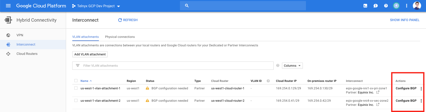 Google Cloud Platform VPC VLAN attachment configuration. 