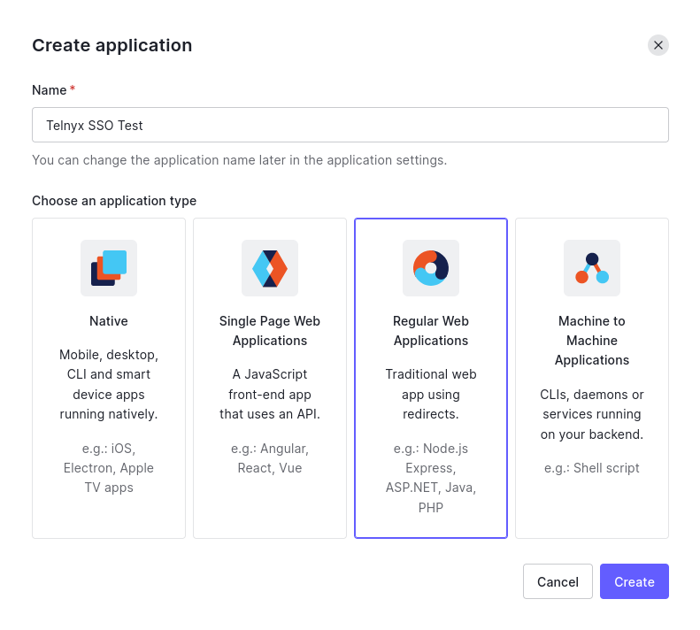 Auth0 Admin dashboard application page. 