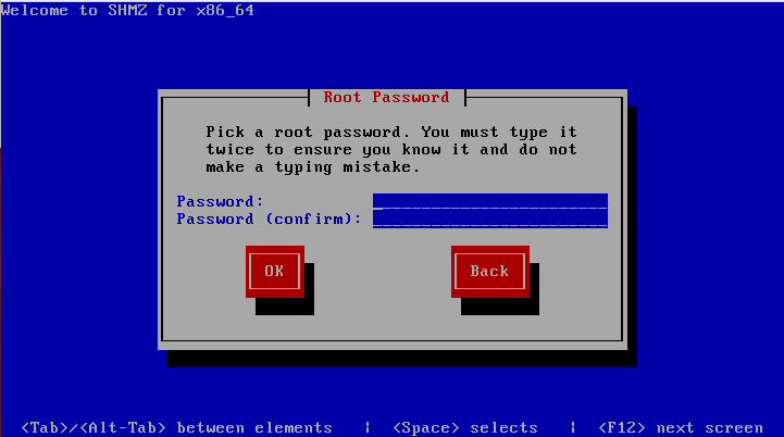 FreePBX ISO interface for root password confirmation. 