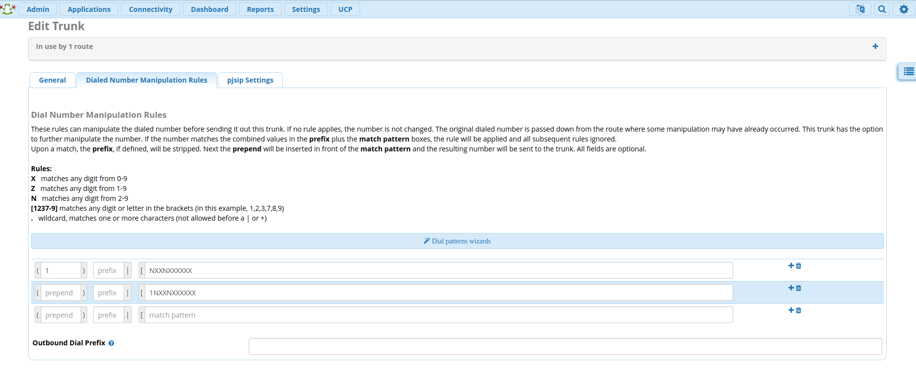 Dialed manipulation rules tab. 