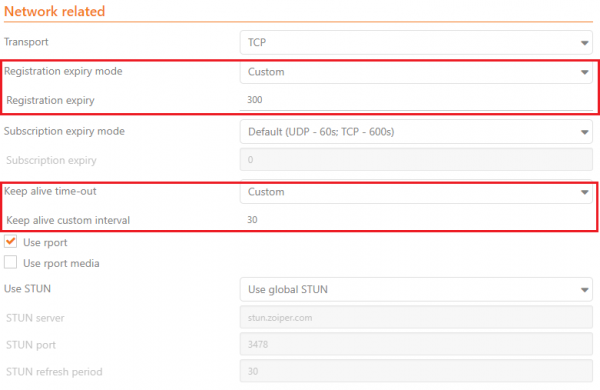 Network settings page. 