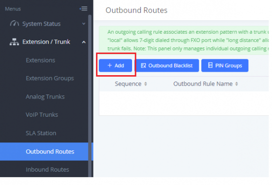 Outbound routes sub-tab.