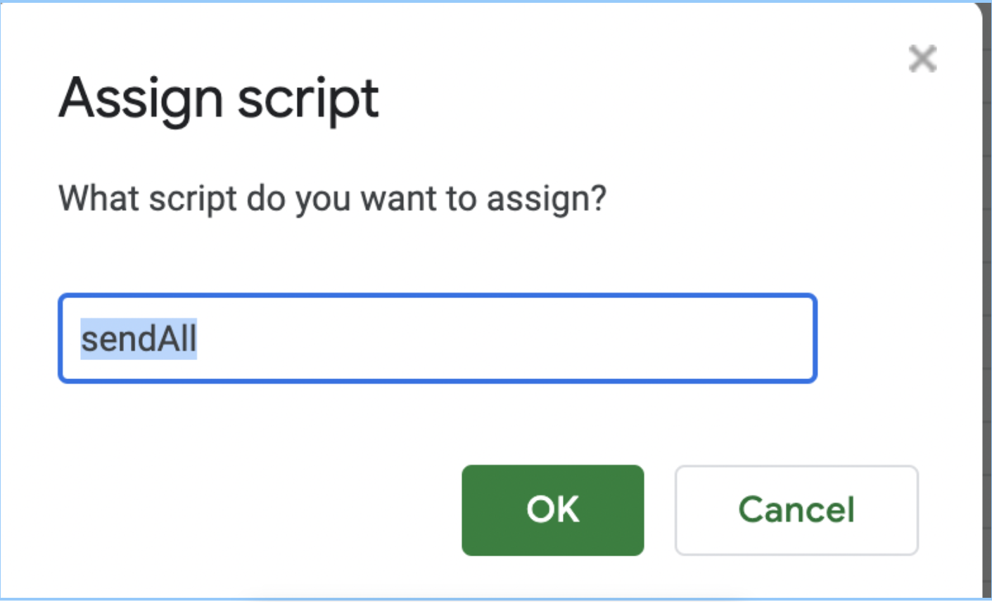 Assign Script section of the Google Sheets page
