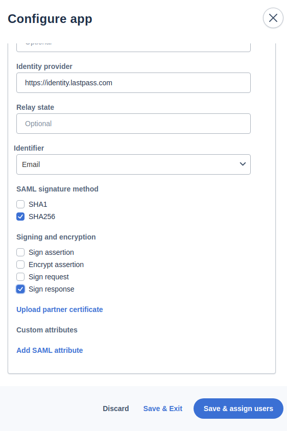 App configuration user assigning settings
