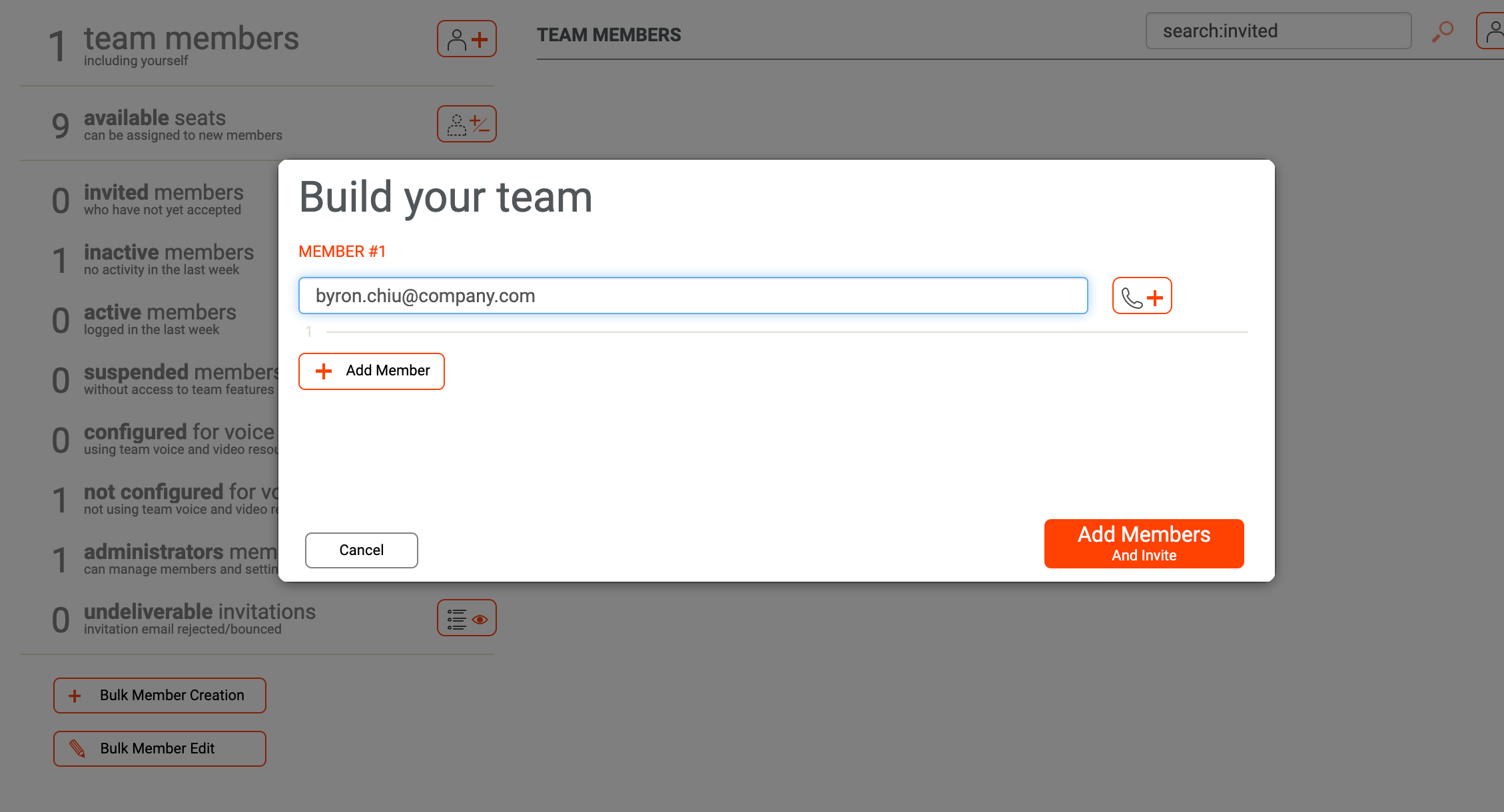 Build your team settings. 