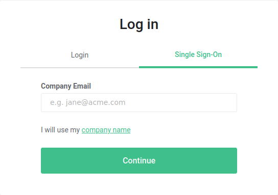 Log in screen prompting for company email
