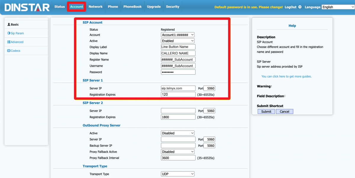 Account > Basic Page section.