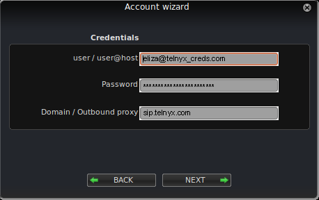 Zoiper user credentials. 